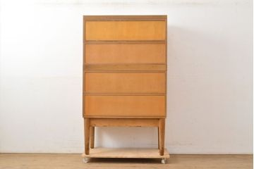 和製ビンテージ　昭和レトロ　KIHARA　お洒落な小物収納が叶うナラ材製ネームプレート付きカードケース(引き出し、チェスト、ヴィンテージ、図書館、図書室)(R-050543)