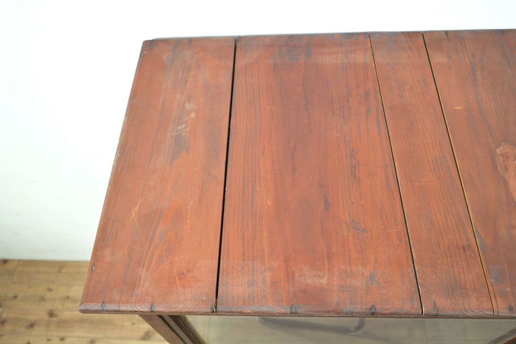 和製アンティーク　経年を感じる木の風合いと深みのある色合いが味わい深いガラスケース(ショーケース、陳列棚、飾り棚、店舗什器、収納棚)(R-050545)