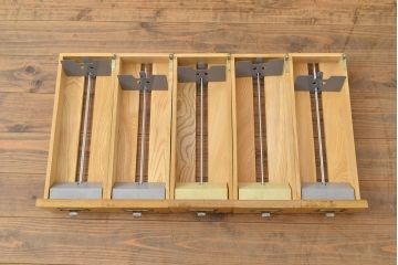 【簡易リペア限定品】レトロ家具　昭和レトロ　KIHARA　小物収納にうってつけのナラ材製ネームプレート付きカードケース(引き出し、チェスト、図書館、図書室)(R-050547)