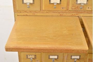 【簡易リペア限定品】レトロ家具　昭和レトロ　KIHARA　小物収納にうってつけのナラ材製ネームプレート付きカードケース(引き出し、チェスト、図書館、図書室)(R-050547)