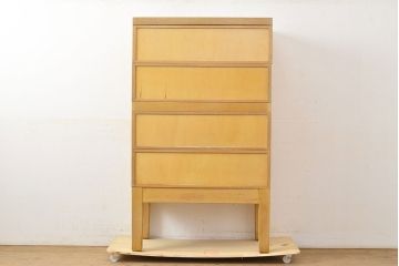 レトロ家具　昭和レトロ　KIHARA　小物収納にうってつけのナラ材製ネームプレート付きカードケース(引き出し、チェスト、図書館、図書室)(R-050547)