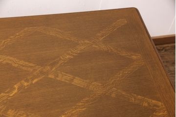 フランスアンティーク　オーク材　職人技が光る!パーケット細工が目を引くダイニングテーブル(ドローリーフテーブル、エクステンションテーブル)(R-050603)