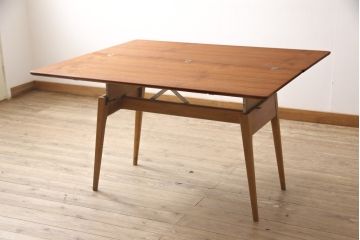 イギリスヴィンテージ　チーク材　オーク材　4way 使い方いろいろ!フレキシブルに活躍するエレベーターテーブル(エクステンションテーブル、センターテーブル、ダイニングテーブル、ビンテージ)(R-050606)