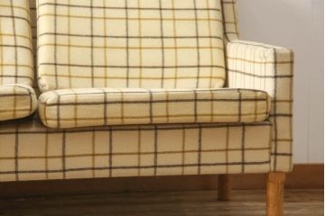 北欧ヴィンテージ　デンマーク家具　FRITZ HANSEN(フリッツハンセン)　チェック柄が可愛い、ほっこりした空間づくりにおすすめの3人掛けソファ(三人掛け、ビンテージ)(R-050607)