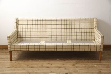 北欧ヴィンテージ　デンマーク家具　FRITZ HANSEN(フリッツハンセン)　チェック柄が可愛い、ほっこりした空間づくりにおすすめの3人掛けソファ(三人掛け、ビンテージ)(R-050607)