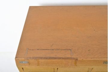 【簡易リペア限定品】和製ヴィンテージ　昭和レトロ　KIHARA　ナチュラルスタイルの収納におすすめのナラ材製ネームプレート付きカードケース(引き出し、チェスト、ビンテージ、図書館、図書室)(R-050611)