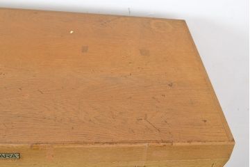 【簡易リペア限定品】和製ヴィンテージ　昭和レトロ　KIHARA　ナチュラルスタイルの収納におすすめのナラ材製ネームプレート付きカードケース(引き出し、チェスト、ビンテージ、図書館、図書室)(R-050611)
