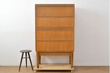 【簡易リペア限定品】和製ヴィンテージ　昭和レトロ　KIHARA　ナチュラルスタイルの収納におすすめのナラ材製ネームプレート付きカードケース(引き出し、チェスト、ビンテージ、図書館、図書室)(R-050611)