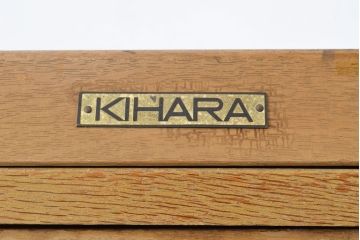 和製ヴィンテージ　昭和レトロ　KIHARA　ナチュラルスタイルの収納におすすめのナラ材製ネームプレート付きカードケース(引き出し、チェスト、ビンテージ、図書館、図書室)(R-050611)