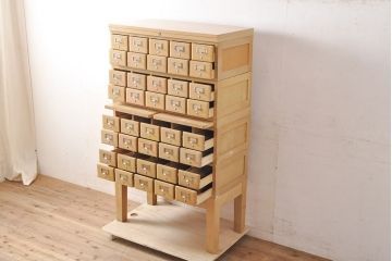 【簡易リペア限定品】レトロ家具　昭和レトロ　KIHARA　小物収納にうってつけのナラ材製ネームプレート付きカードケース(引き出し、チェスト、図書館、図書室)(R-050615)