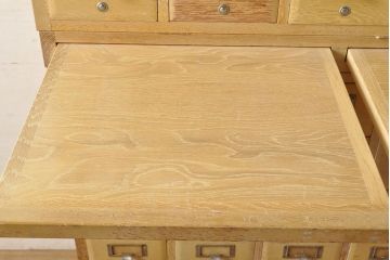 【簡易リペア限定品】レトロ家具　昭和レトロ　KIHARA　小物収納にうってつけのナラ材製ネームプレート付きカードケース(引き出し、チェスト、図書館、図書室)(R-050615)
