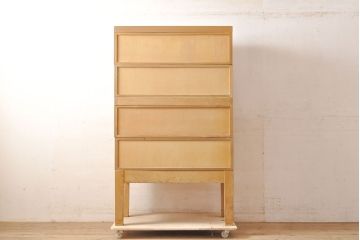 レトロ家具　昭和レトロ　KIHARA　小物収納にうってつけのナラ材製ネームプレート付きカードケース(引き出し、チェスト、図書館、図書室)(R-050615)