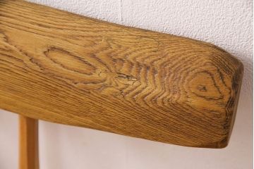 中古　手造り家具　頑固おやじ製　総栗無垢材　芸術品のような存在感のあるコノイドベンチ風木製ベンチ(長椅子、板座チェア)(R-050617)