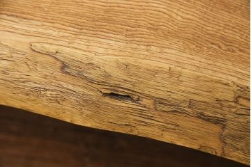 中古　手造り家具　頑固おやじ製　総栗無垢材　芸術品のような存在感のあるコノイドベンチ風木製ベンチ(長椅子、板座チェア)(R-050617)