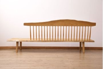 中古　手造り家具　頑固おやじ製　総栗無垢材　芸術品のような存在感のあるコノイドベンチ風木製ベンチ(長椅子、板座チェア)(R-050617)