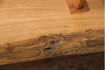 中古　手造り家具　頑固おやじ製　総栗無垢材　芸術品のような存在感のあるコノイドベンチ風木製ベンチ(長椅子、板座チェア)(R-050617)