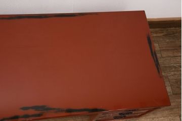 中古　美品　高級品　曙塗り(あけぼのぬり)　漆の朱赤が和の趣を高める文机(座机、片袖机)(定価約35万円)(R-050621)