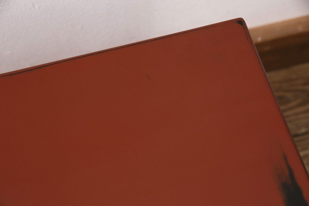 中古　美品　高級品　曙塗り(あけぼのぬり)　漆の朱赤が和の趣を高める文机(座机、片袖机)(定価約35万円)(R-050621)