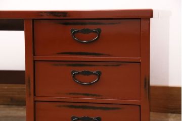 中古　美品　高級品　曙塗り(あけぼのぬり)　漆の朱赤が和の趣を高める文机(座机、片袖机)(定価約35万円)(R-050621)