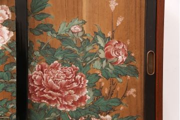 和製アンティーク　明治期　湘城　妻一離?作　日本の美が感じられる、牡丹図が美しい時代戸棚(板絵、湖城、収納棚、時代箪笥)(R-050623)