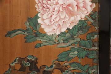 和製アンティーク　明治期　湘城　妻一離?作　日本の美が感じられる、牡丹図が美しい時代戸棚(板絵、湖城、収納棚、時代箪笥)(R-050623)