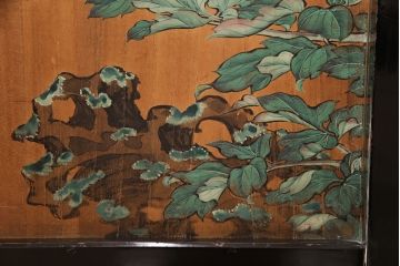 和製アンティーク　明治期　湘城　妻一離?作　日本の美が感じられる、牡丹図が美しい時代戸棚(板絵、湖城、収納棚、時代箪笥)(R-050623)