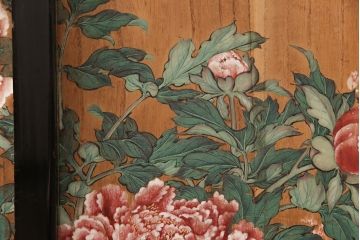 和製アンティーク　明治期　湘城　妻一離?作　日本の美が感じられる、牡丹図が美しい時代戸棚(板絵、湖城、収納棚、時代箪笥)(R-050623)