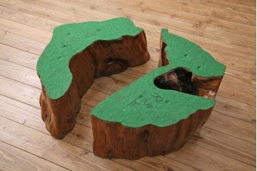 中古　超激レア品　瘤杢(こぶもく)　推定樹齢2000年以上の屋久杉を贅沢に使用!迫力ある杢目が魅力的な一枚板の座卓(センターテーブル、ローテーブル)(定価約1200万円)(R-050641)