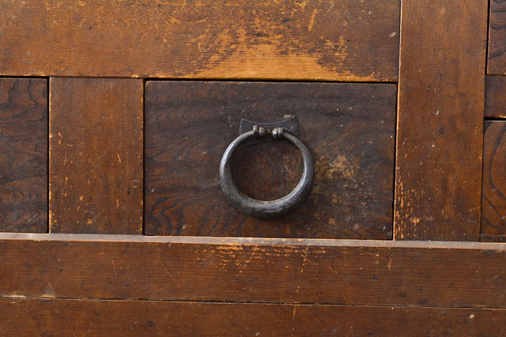 和製アンティーク　ケヤキ材・前面ヒノキ材　和の情緒たっぷりの空間づくりが叶う四尺水屋箪笥(重ね箪笥、食器棚、収納棚、キャビネット)(R-050644)