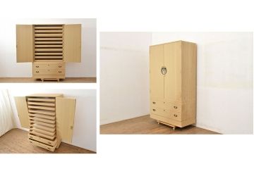 中古　衣装盆付き　上品なデザインの飾り金具がアクセントになっている会津桐の総桐箪笥(着物箪笥、衣装箪笥、桐たんす)(並厚、四方丸、桐たんす)(R-050650)