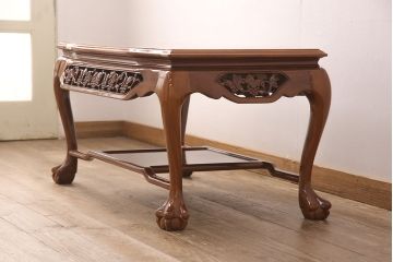 中古　極美品　三越百貨店取扱い品　高級カリン材を使用した気品ある佇まいのセンターテーブル(ローテーブル、リビングテーブル、花梨材)(定価約19万円)(R-050658)