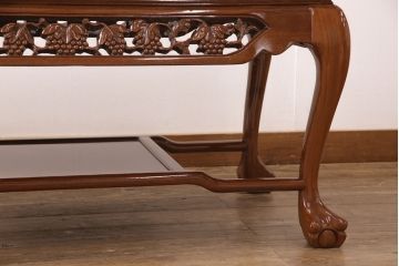 中古　極美品　三越百貨店取扱い品　高級カリン材を使用した気品ある佇まいのセンターテーブル(ローテーブル、リビングテーブル、花梨材)(定価約19万円)(R-050658)