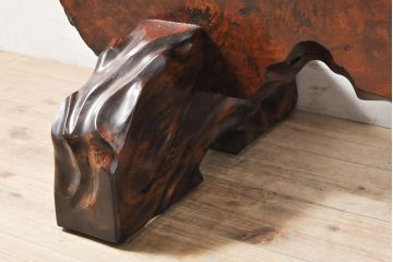 中古　花梨(カリン)材鳥眼杢　空間のアクセントになる迫力のある衝立(つい立て、パーテーション)(定価約38万円)(R-050661)