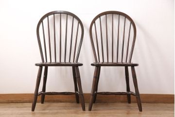 ビンテージ　松本民芸家具　美しいシルエットが魅力の#72リーチ型チェア2脚セット(ダイニングチェア、椅子、板座チェア、ヴィンテージ)(R-050668)