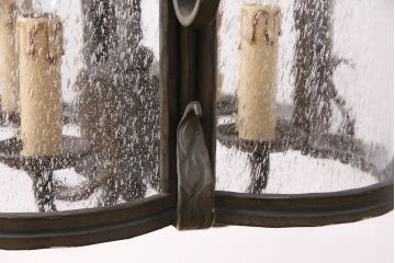 ビンテージ照明　高級品!　ロートアイアンフレームと気泡ガラスがおしゃれな天井照明(吊り下げ照明、シャンデリア、シェード、ヴィンテージ)(R-050688)