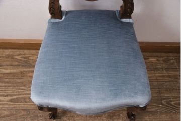 中古　フランス輸入家具　淡いブルーが美しい!優雅な佇まいが魅力的なチェア(定価約12万円)(サロンチェア、椅子)(R-050690)