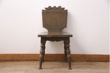 和製ヴィンテージ　神戸洋家具　ナラ材　ペイント仕上げ限定　彫り彫刻が華やかな雰囲気を演出するドレッサー&チェアセット(鏡台、ミラー、ビンテージ)(R-050694)