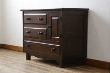 中古　リメイク家具　北海道民芸家具　上質な作りが魅力のサイドキャビネット(リビングボード、引き出し、チェスト、テレビ台)(R-050711)