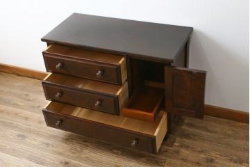 中古　リメイク家具　北海道民芸家具　上質な作りが魅力のサイドキャビネット(リビングボード、引き出し、チェスト、テレビ台)(R-050711)