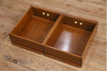 中古　美品　総ニレ無垢材　網代風のデザインが和の趣を高める水屋箪笥サイドボード(収納棚、戸棚、キャビネット)(R-050714)
