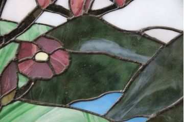和製ヴィンテージ　国産　日本の趣のある風景が描かれたステンドグラス(明り取り、ビンテージ)(R-050734)