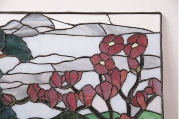 和製ヴィンテージ　国産　日本の趣のある風景が描かれたステンドグラス(明り取り、ビンテージ)(R-050734)