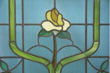 和製アンティーク　国産　華やかな花の図柄が存在感を放つステンドグラス2枚セット(明り取り、窓)(R-050736)