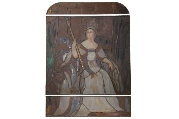 和製アンティーク　国産　ヨーロッパの絵画のような絵柄が魅力的なステンドグラス3枚セット(明り取り、窓)(R-050737)