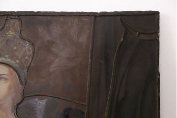 和製アンティーク　国産　ヨーロッパの絵画のような絵柄が魅力的なステンドグラス3枚セット(明り取り、窓)(R-050737)