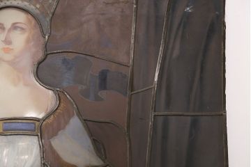 和製アンティーク　国産　ヨーロッパの絵画のような絵柄が魅力的なステンドグラス3枚セット(明り取り、窓)(R-050737)