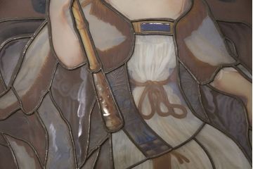 和製アンティーク　国産　ヨーロッパの絵画のような絵柄が魅力的なステンドグラス3枚セット(明り取り、窓)(R-050737)