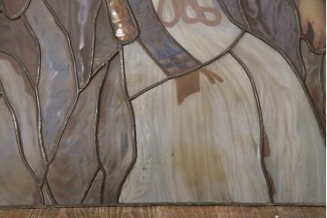 和製アンティーク　国産　ヨーロッパの絵画のような絵柄が魅力的なステンドグラス3枚セット(明り取り、窓)(R-050737)