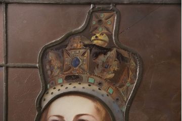和製アンティーク　国産　ヨーロッパの絵画のような絵柄が魅力的なステンドグラス3枚セット(明り取り、窓)(R-050737)