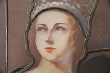 和製アンティーク　国産　ヨーロッパの絵画のような絵柄が魅力的なステンドグラス3枚セット(明り取り、窓)(R-050737)